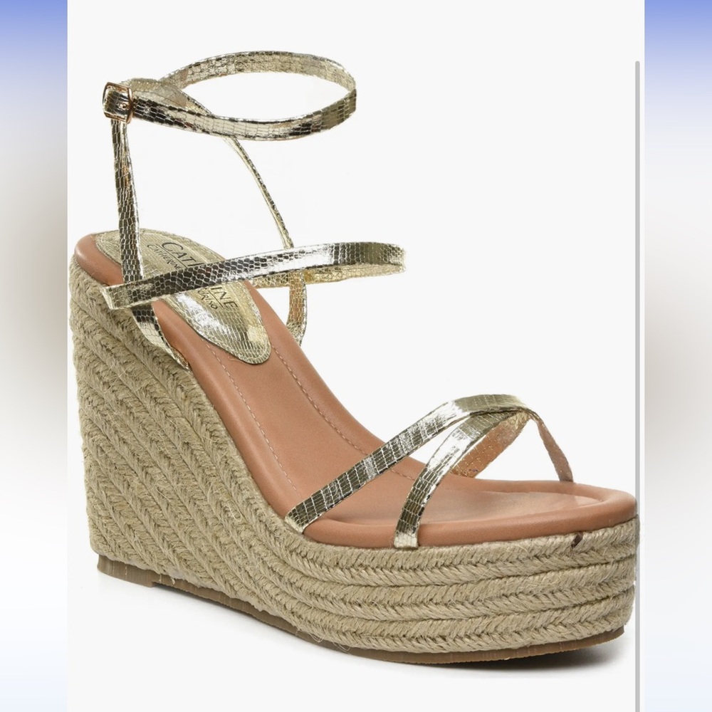 Catherine Malandrino Gold Tan Wedge Sandals